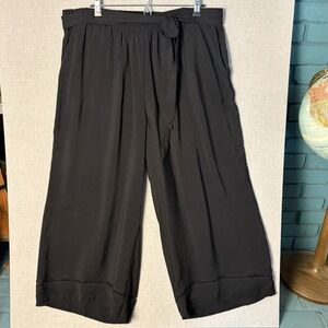 Black Wide Leg Palazzo Pants 2x With Sash Belt And Ladder Stitch Full Length XXL